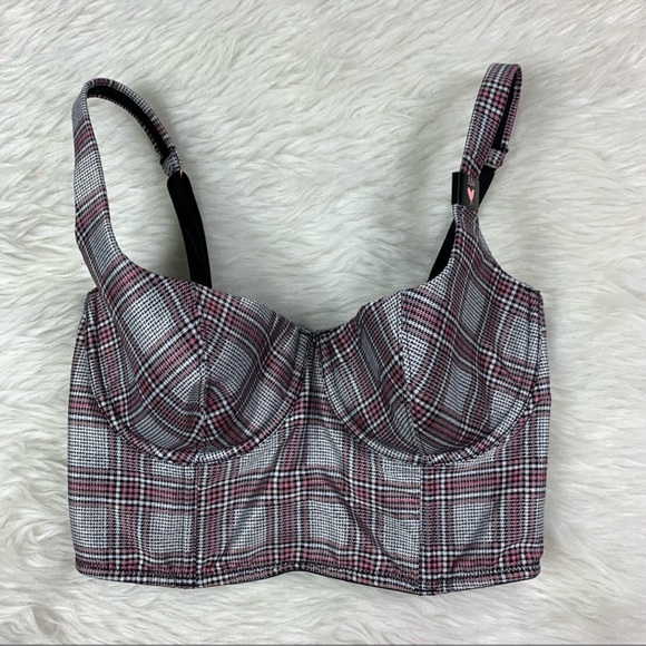 •NWT Victoria’s Secret Plaid Satin Bra Top // 32DD - Picture 3 of 7